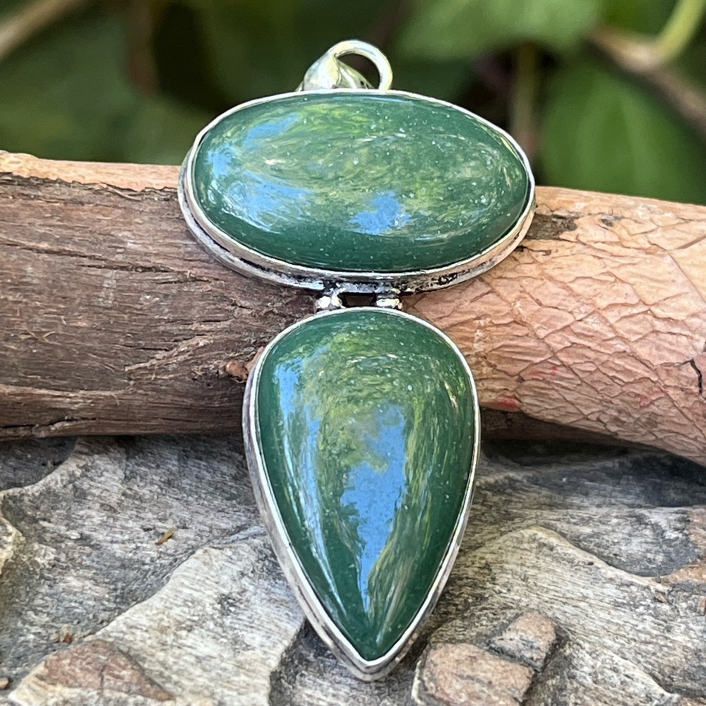 925 silver plated nephrite jade pendant 2312
